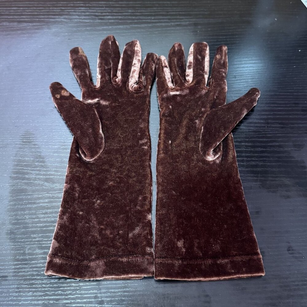 Vintage Banana Republic Made in Italy Women's Brown Velvet Long Gloves One Size